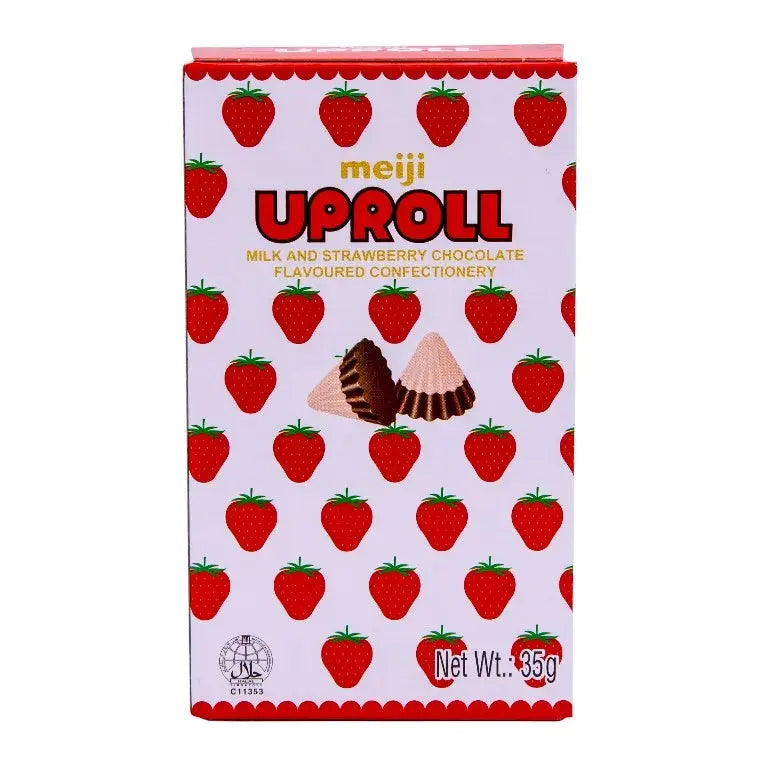 Meiji Mjölk- och jordgubbschoklad Uproll 35g