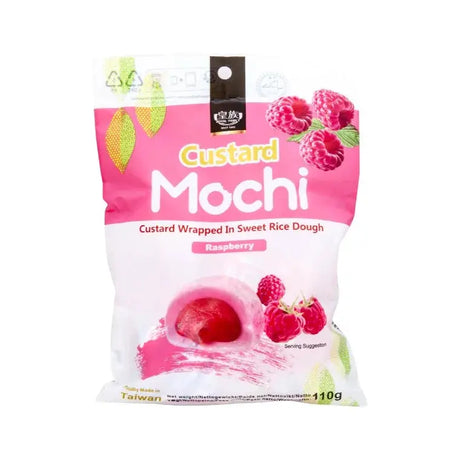 Mochi med hallon och krämig vaniljfyllning