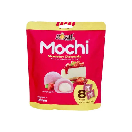 Mochi med jordgubbscheesecakefyllning